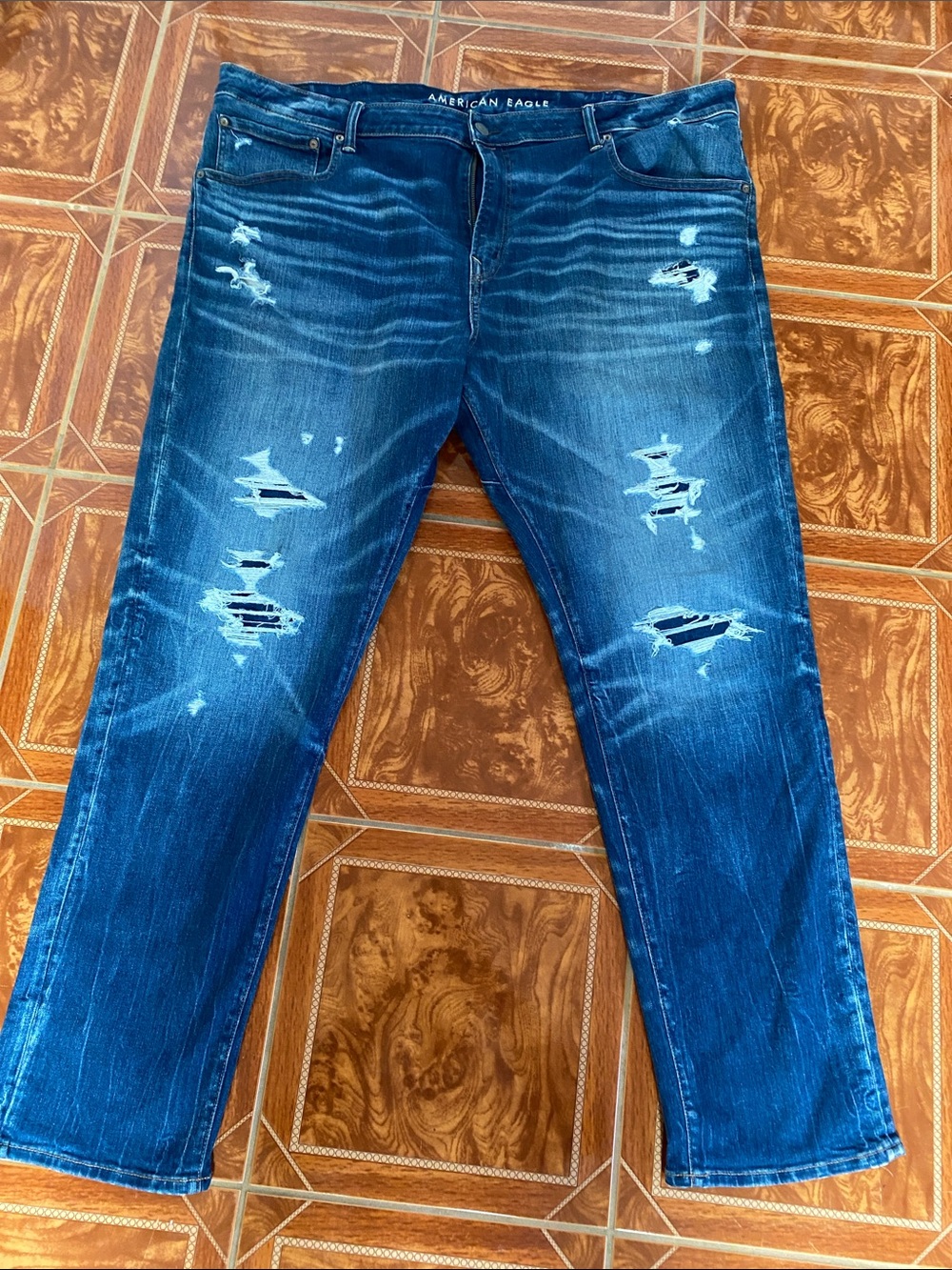 American Eagle Outfitters Men's Distressed Dark Blue Slim Jeans